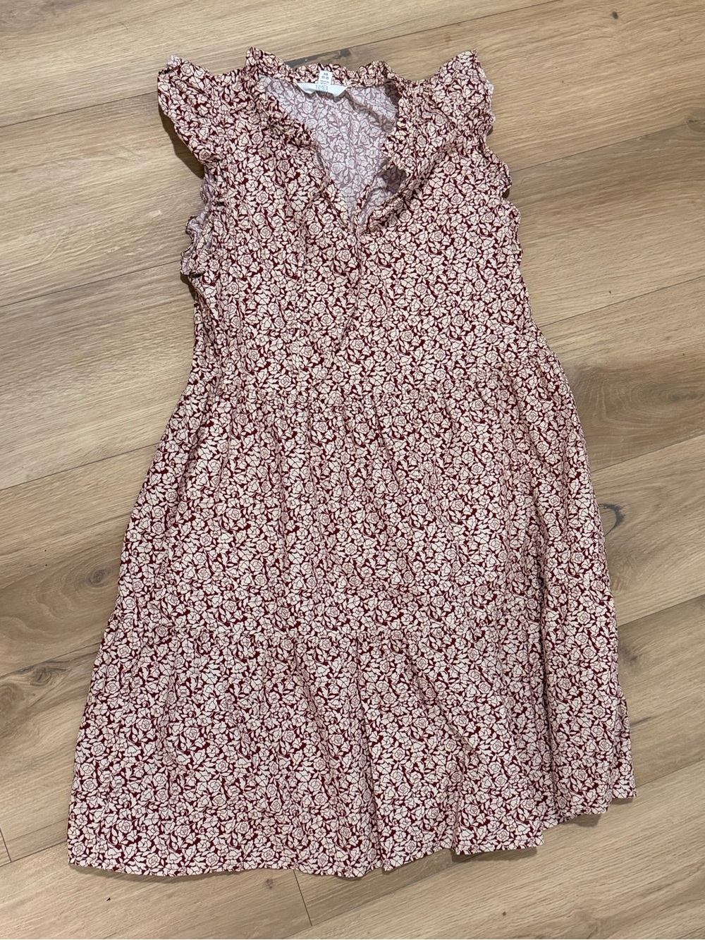 Time and Tru Pink Floral Ruffle V-Neck Mini Dress